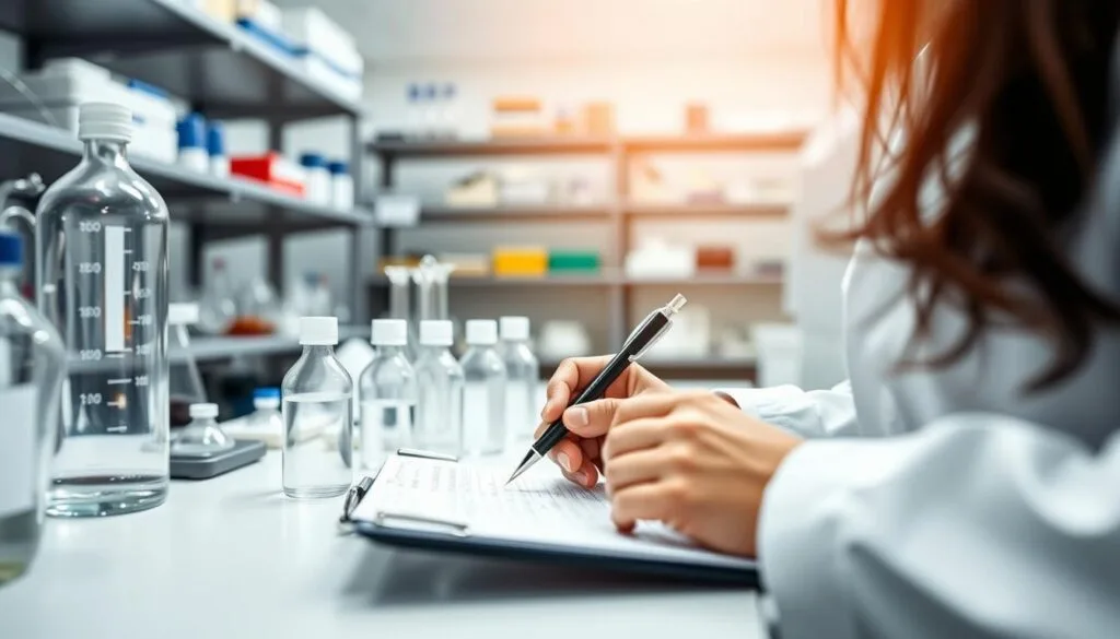 A high-quality, scientifically accurate image depicting protein and fat loss studies. A well-lit, closeup view of a researcher's hands manipulating laboratory glassware and recording data on a clipboard. In the background, a modern, state-of-the-art research lab with shelves of scientific instruments and equipment. The overall scene conveys a sense of rigorous, evidence-based investigation into the metabolic mechanisms of weight loss through increased protein intake. Subtle depth of field blur draws the viewer's focus to the central experimental work being performed. A high-quality, scientifically accurate image depicting protein and fat loss studies. A well-lit, closeup view of a researcher's hands manipulating laboratory glassware and recording data on a clipboard. In the background, a modern, state-of-the-art research lab with shelves of scientific instruments and equipment. The overall scene conveys a sense of rigorous, evidence-based investigation into the metabolic mechanisms of weight loss through increased protein intake. Subtle depth of field blur draws the viewer's focus to the central experimental work being performed.